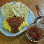 Tomato Onion Jam on eggs for breakfast. Yum!