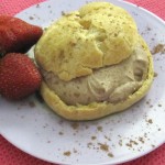 Chocolate profiterole on plate