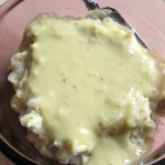 Mustard gravy over mock mashed potatoes